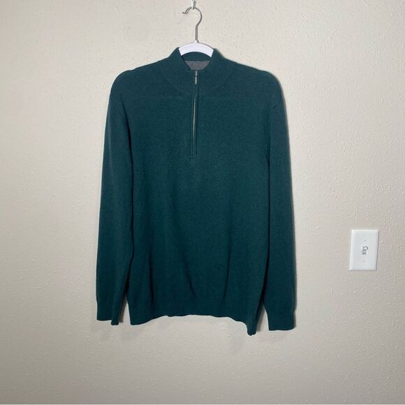 J Hilburn 100% Cashmere Zip Mock Neck Sweater In Green Men's Size Large - Picture 12 of 14